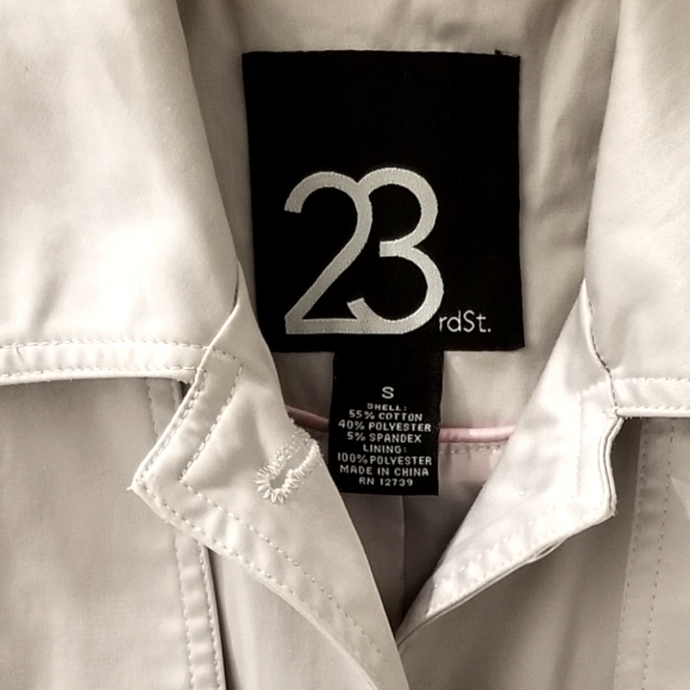 23rd St. Buttonfront Sateen Trench Coat in Light Gray Sz Small - Picture 3 of 10